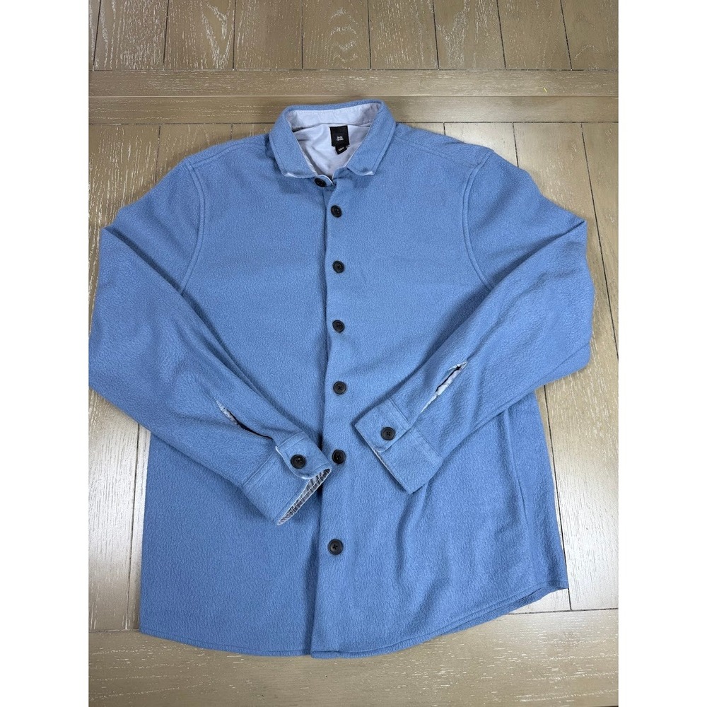 River Island Fleece Shirt‎ Jacket Size Large Blue Button Up Overshirt Streetwear